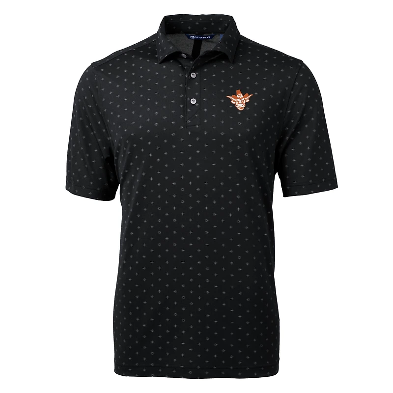Polo homme Cutter & Buck Black Texas Longhorns Virtue Eco Pique, imprimé carreaux, DryTec recyclé, grande taille
