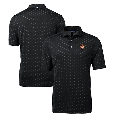 Polo homme Cutter & Buck Black Texas Longhorns Virtue Eco Pique, imprimé carreaux, DryTec recyclé, grande taille