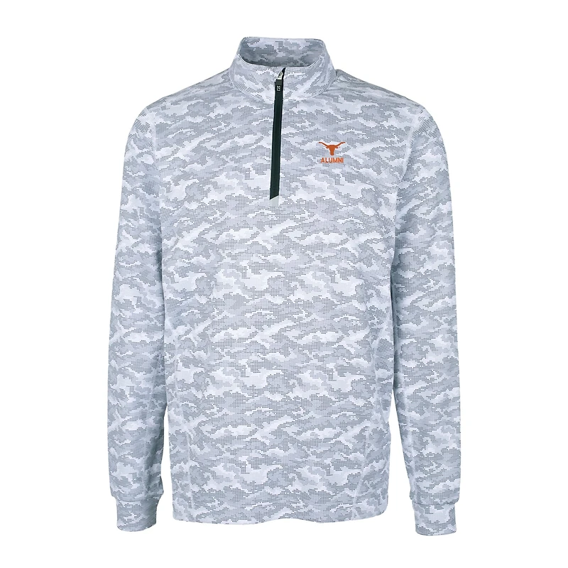 Pull-over extensible à fermeture éclair quart de tour pour homme, imprimé camouflage Traverse, logo des anciens Texas Longhorns, Cutter & Buck, anthracite