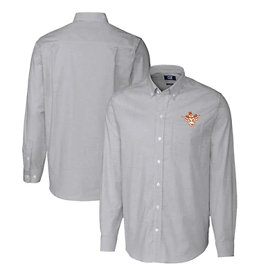 Chemise habillée à manches longues pour homme, couleur anthracite, style Texas Longhorns, en tissu Oxford extensible rayures, grande taille