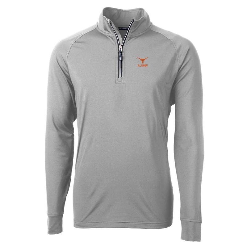 Men's Cutter & Buck  Gray Texas Longhorns Alumni Logo Adapt Eco Knit Stretch Recycled Quarter-Zip Pullover Top
