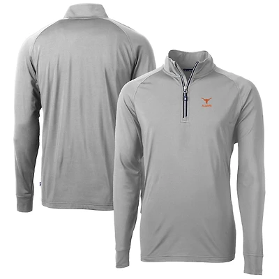 Men's Cutter & Buck Gray Texas Longhorns Alumni Logo Adapt Eco Knit Stretch Recycled Quarter-Zip Pullover Top