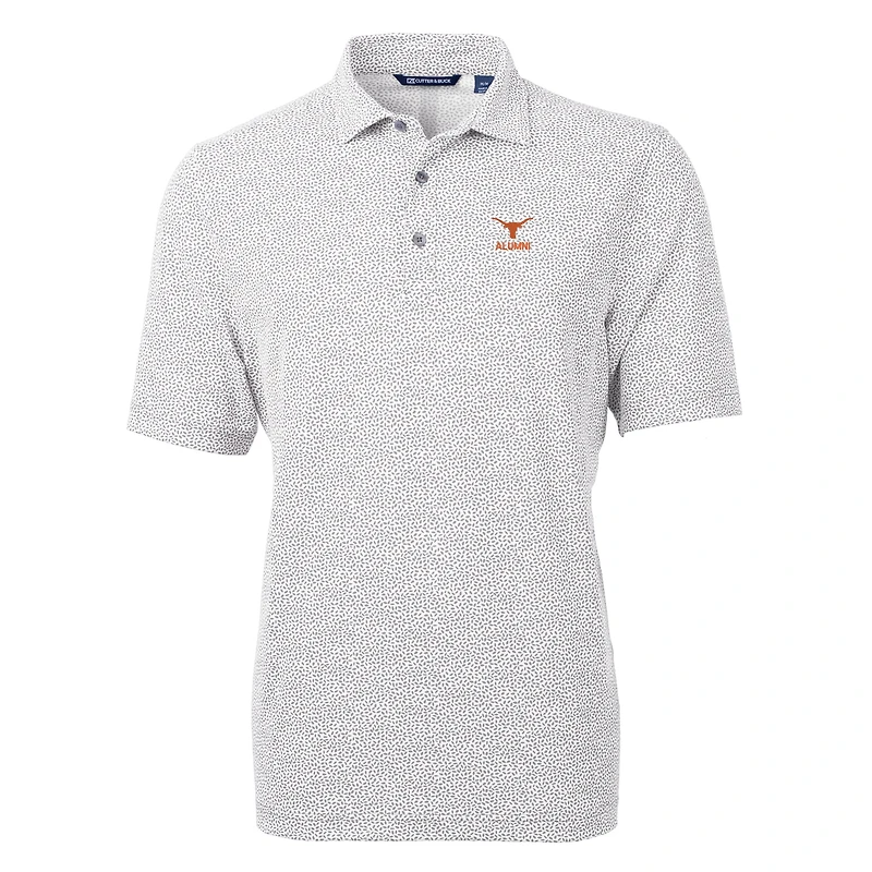 Polo recyclé pour homme Cutter & Buck, bleu marine, avec logo des anciens Texas Longhorns, DryTec Virtue Eco Pique et imprimé botanique