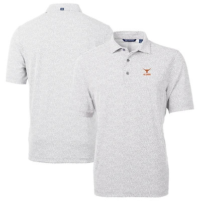 Men's Cutter & Buck Navy Texas Longhorns Alumni Logo DryTec Virtue Eco Pique Botanical Print Recycled Polo