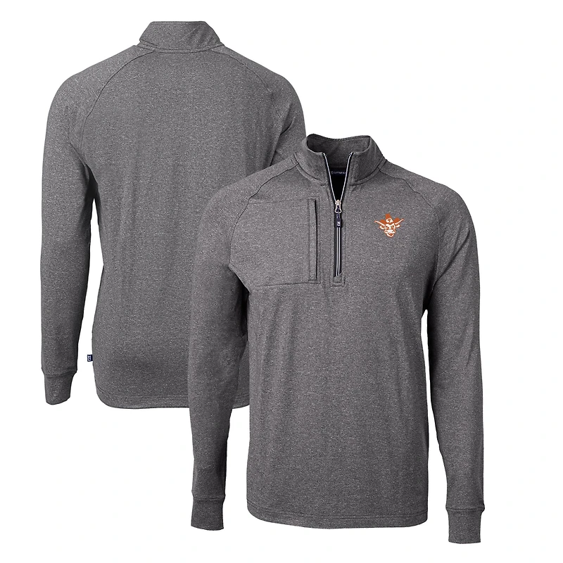 Men's Cutter & Buck Heather Black Texas Longhorns Big Tall Adapt Eco Knit Quarter-Zip Top