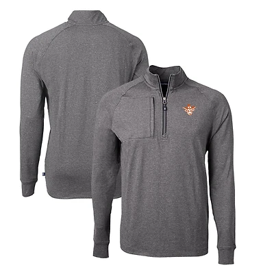 Men's Cutter & Buck Heather Black Texas Longhorns Big Tall Adapt Eco Knit Quarter-Zip Top
