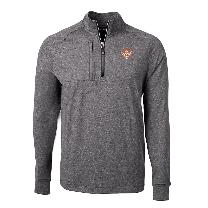 Men's Cutter & Buck  Heather Black Texas Longhorns Vault Adapt Eco Knit Heathered Recycled Raglan Quarter-Zip Top