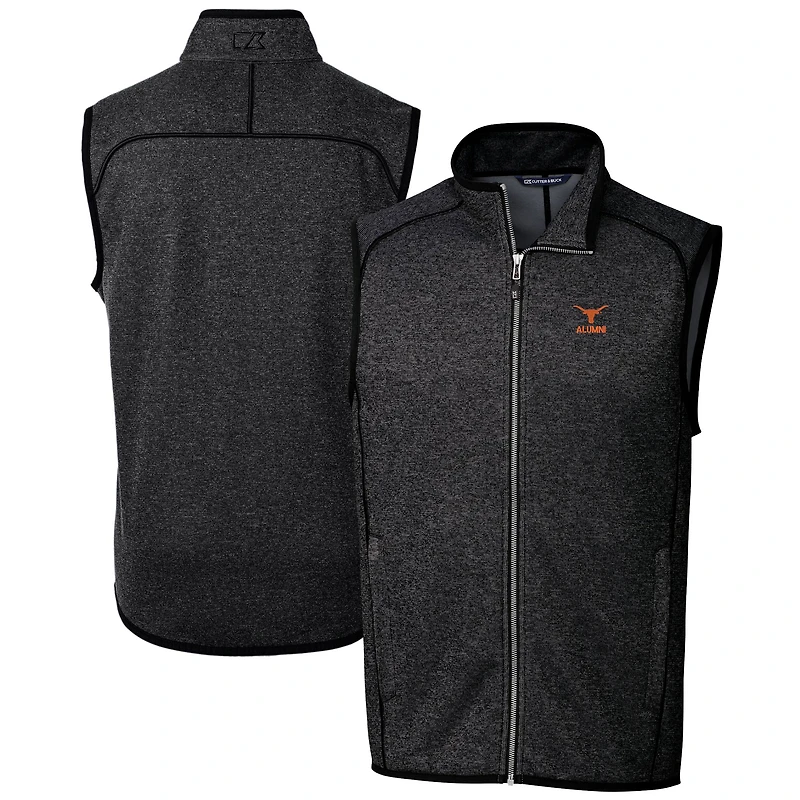 Pull en polaire à fermeture éclair intégrale pour homme, modèle Cutter & Buck Heather Charcoal, avec logo des anciens Texas Longhorns