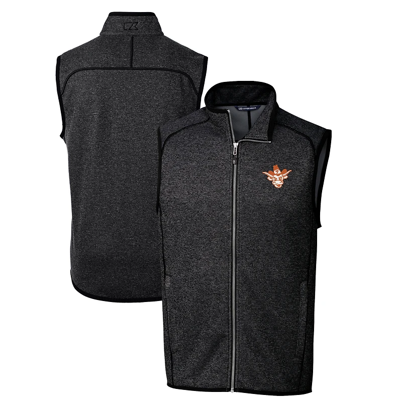 Men's Cutter & Buck Heather Charcoal Texas Longhorns Big Tall Mainsail Sweater-Knit Full-Zip Vest