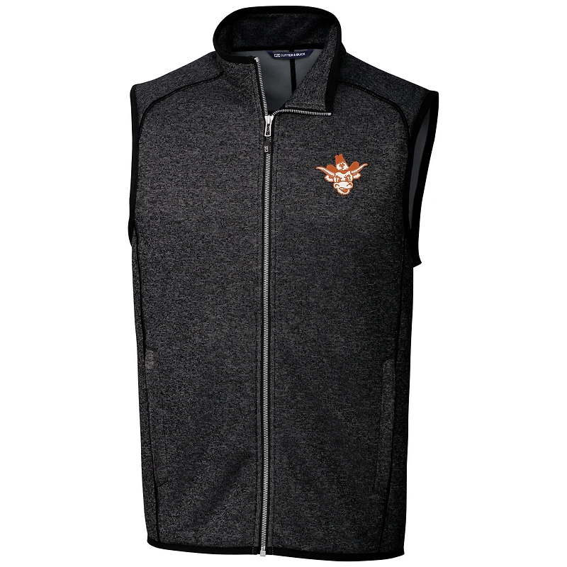 Men's Cutter & Buck Heather Charcoal Texas Longhorns Big Tall Mainsail Sweater-Knit Full-Zip Vest