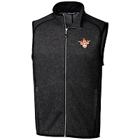 Men's Cutter & Buck Heather Charcoal Texas Longhorns Big Tall Mainsail Sweater-Knit Full-Zip Vest