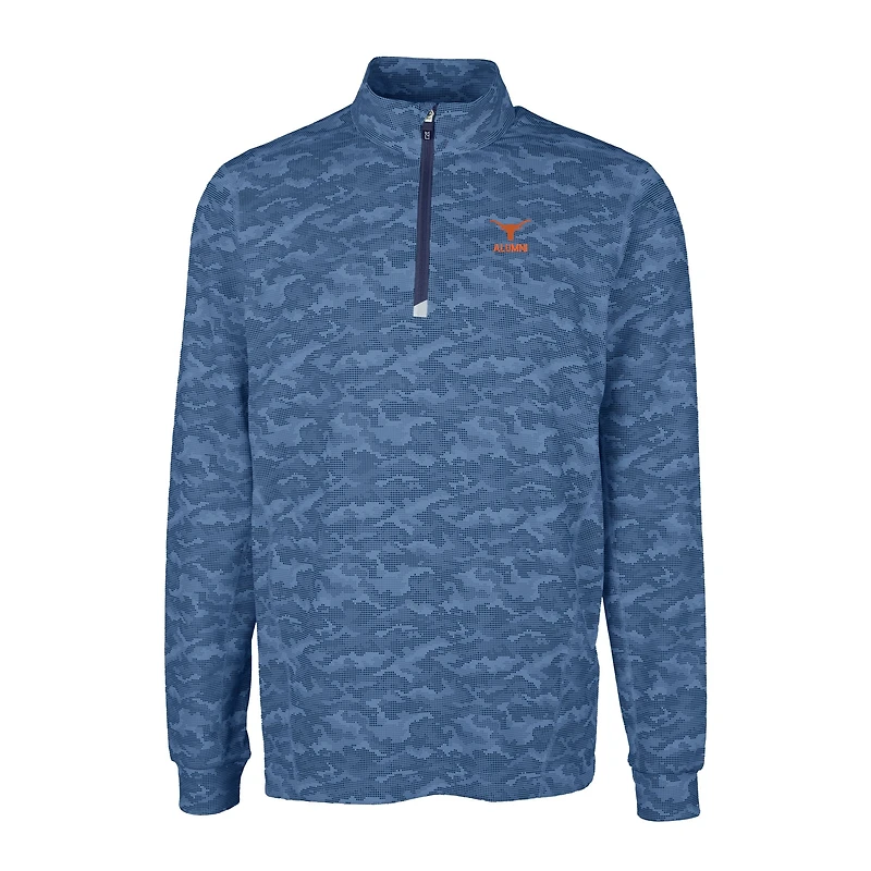 Men's Cutter & Buck  Navy Texas Longhorns Alumni Logo Traverse Camo Print Stretch Quarter-Zip Pullover Top