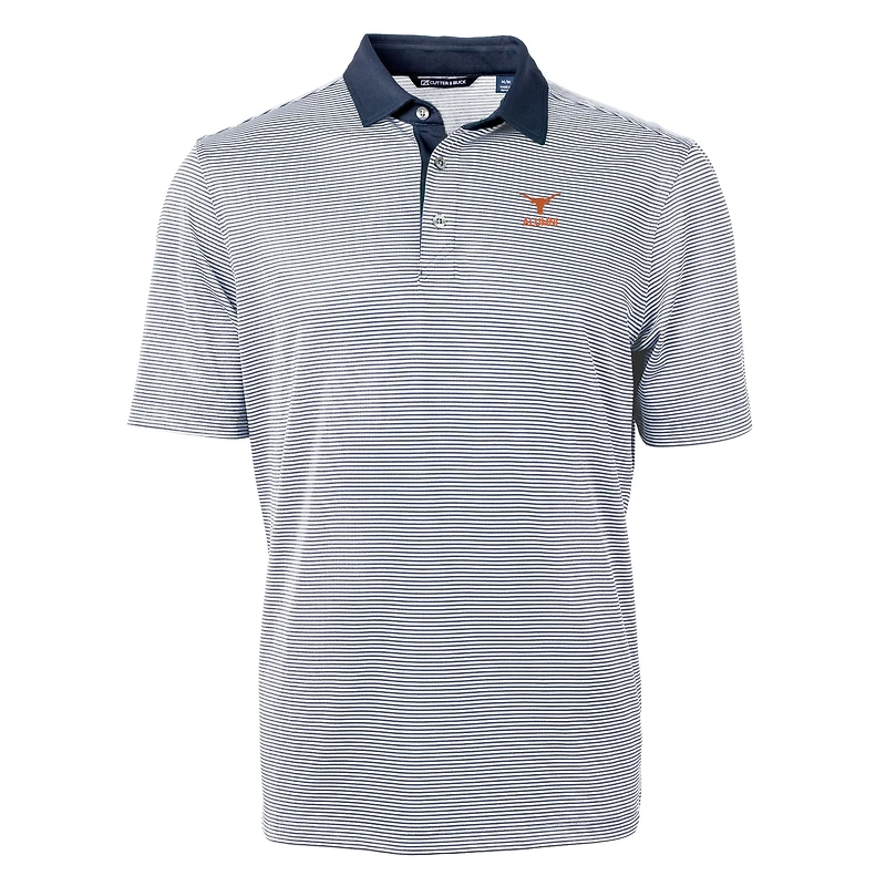 Polo recyclé à micro-rayures et piqué écologique pour homme, bleu marine, avec logo des anciens Texas Longhorns, Cutter & Buck