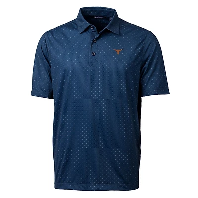 Men's Cutter & Buck Navy Texas Longhorns Pike Double Dot Print Stretch Polo