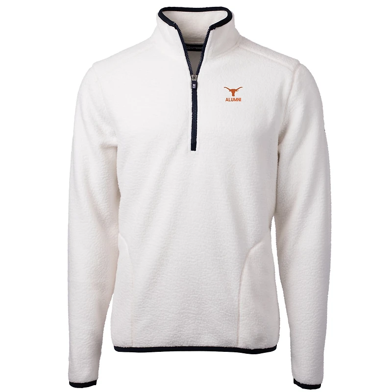 Men's Cutter & Buck  Oatmeal Texas Longhorns Alumni Logo Cascade Eco Sherpa Fleece Quarter-Zip Pullover Jacket
