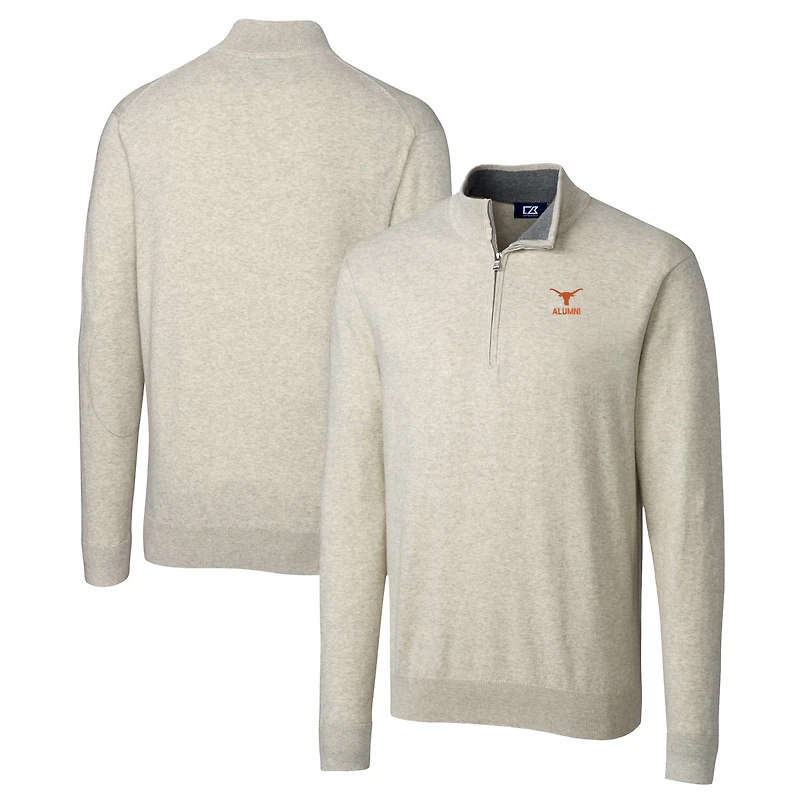 Men's Cutter & Buck  Oatmeal Texas Longhorns Alumni Logo Lakemont Tri-Blend Quarter-Zip Pullover Sweater