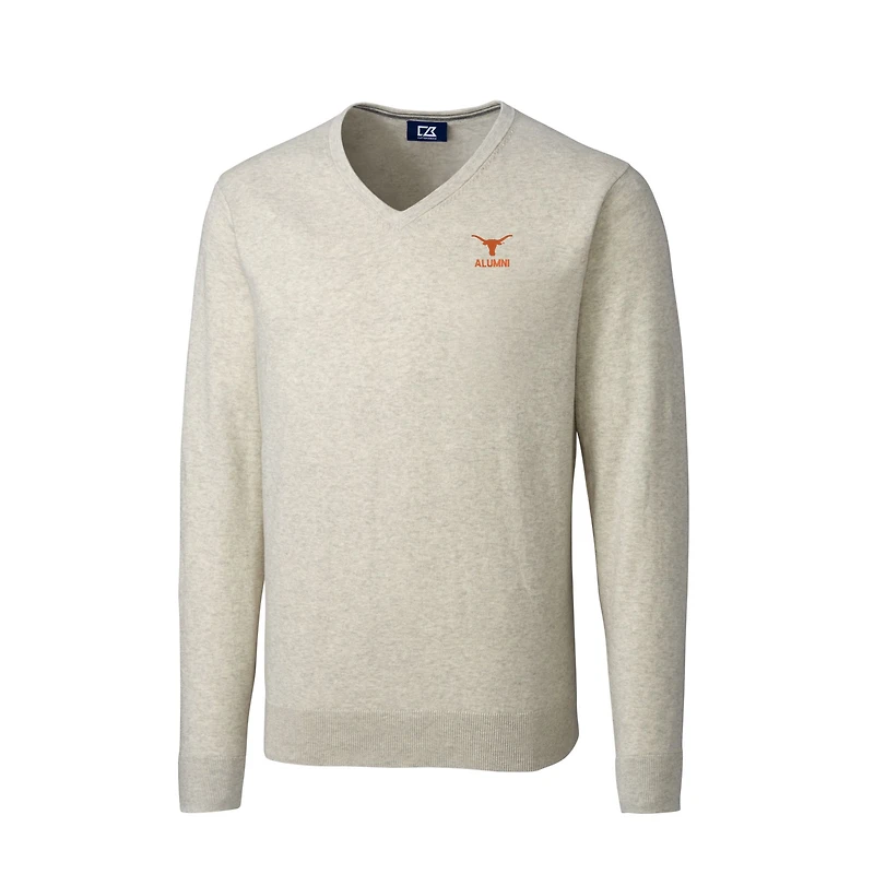 Men's Cutter & Buck  Oatmeal Texas Longhorns Alumni Logo Lakemont Tri-Blend V-Neck Pullover Sweater