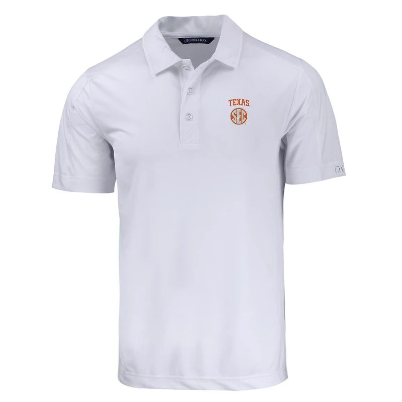 Men's Cutter & Buck White Texas Longhorns SEC Big Tall Prospect Eco Textured Stretch Recycled Polo