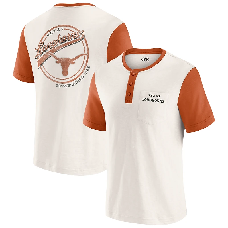 T-shirt Henley à blocs de couleurs crème/orange Texas Longhorns pour homme la collection Darius Rucker par Fanatics