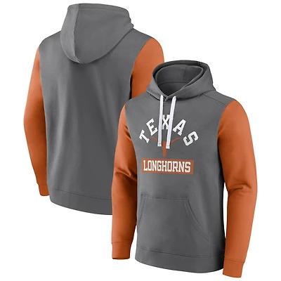 Men's Fanatics Gray Texas Longhorns Extra Point Color-Block Pullover Hoodie
