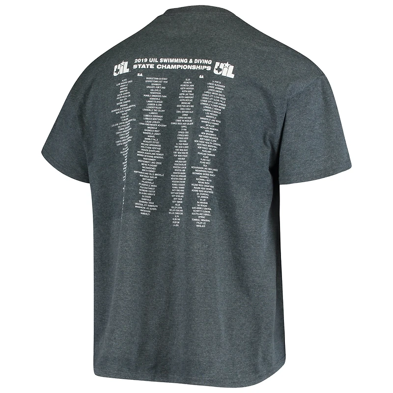 Men's Heathered Charcoal 2019 UIL Texas Swimming & Diving State Championships T-Shirt