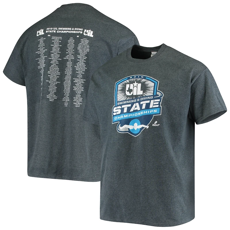 Men's Heathered Charcoal 2019 UIL Texas Swimming & Diving State Championships T-Shirt