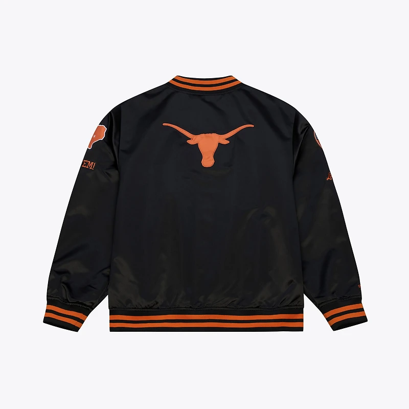 Veste Mitchell & Ness pour homme, modèle Texas Longhorns, noire, à double pochette, légère, en satin et boutons-pression.