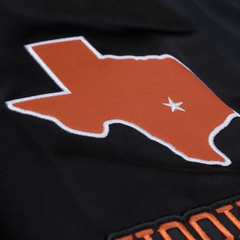Veste Mitchell & Ness pour homme, modèle Texas Longhorns, noire, à double pochette, légère, en satin et boutons-pression.