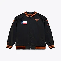 Veste Mitchell & Ness pour homme, modèle Texas Longhorns, noire, à double pochette, légère, en satin et boutons-pression.