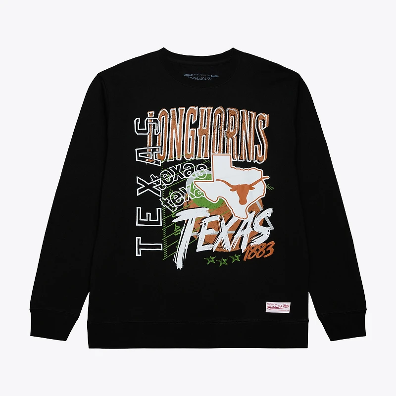 Men's Mitchell & Ness  Black Texas Longhorns Half Time Fleece Crewneck Sweatshirt