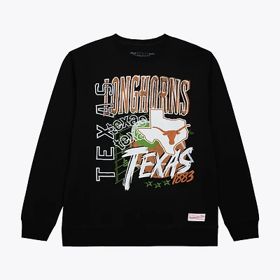 Men's Mitchell & Ness  Black Texas Longhorns Half Time Fleece Crewneck Sweatshirt