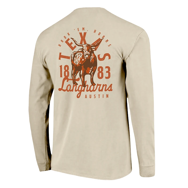 T-shirt à manches longues pour homme, motif mascotte des Texas Longhorns, couleurs naturelles et confortables