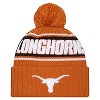 Bonnet en tricot à revers et pompon Texas Longhorns orange brûlé New Era pour homme