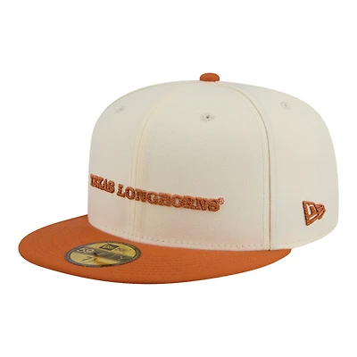 Men's New Era Cream/Texas Orange Texas Longhorns Two-Tone Script 59FIFTY Fitted Hat