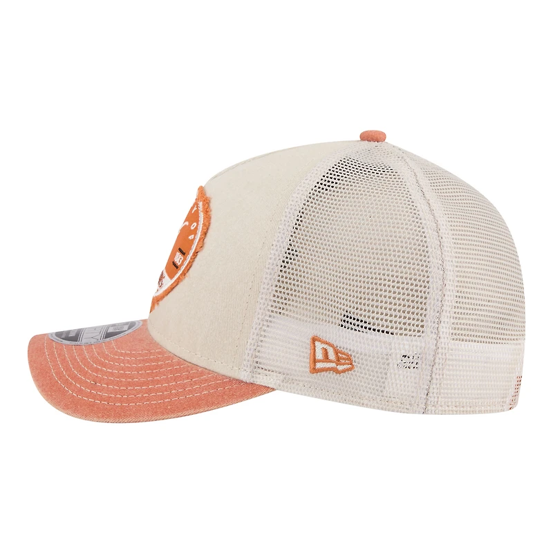 Men's New Era Stone/Texas Orange Texas Longhorns Frayed Patch 9FORTY M-Crown A-Frame Trucker Adjustable Hat