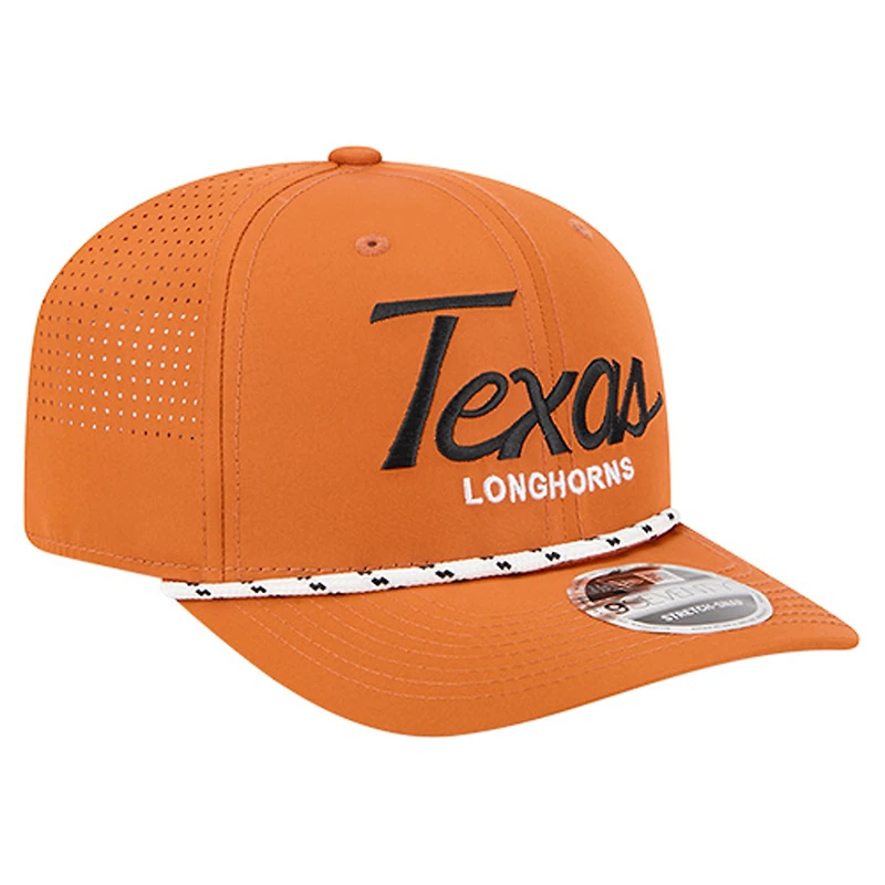 Casquette ajustable New Era Texas Orange Texas Longhorns Script Performance Rope 9SEVENTY pour homme