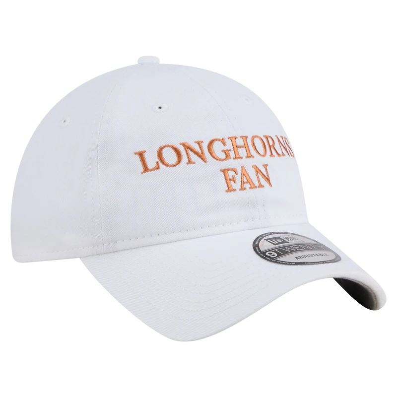 Casquette ajustable New Era blanche Texas Longhorns Fan 9TWENTY pour homme