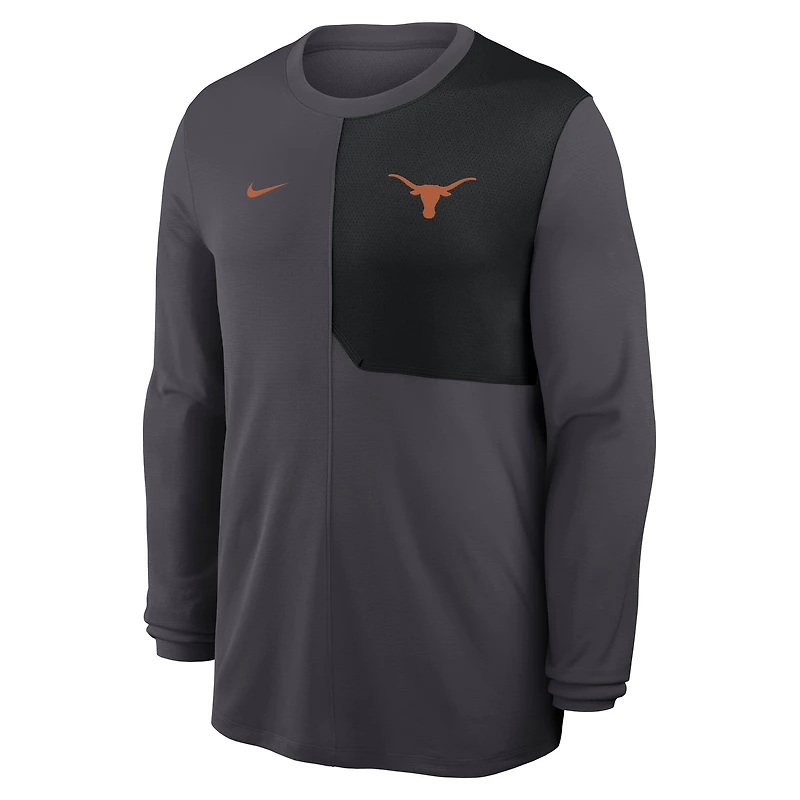 Maillot Nike Anthracite Texas Longhorns 2025 Sideline Coach UV Dri-FIT à manches longues pour homme