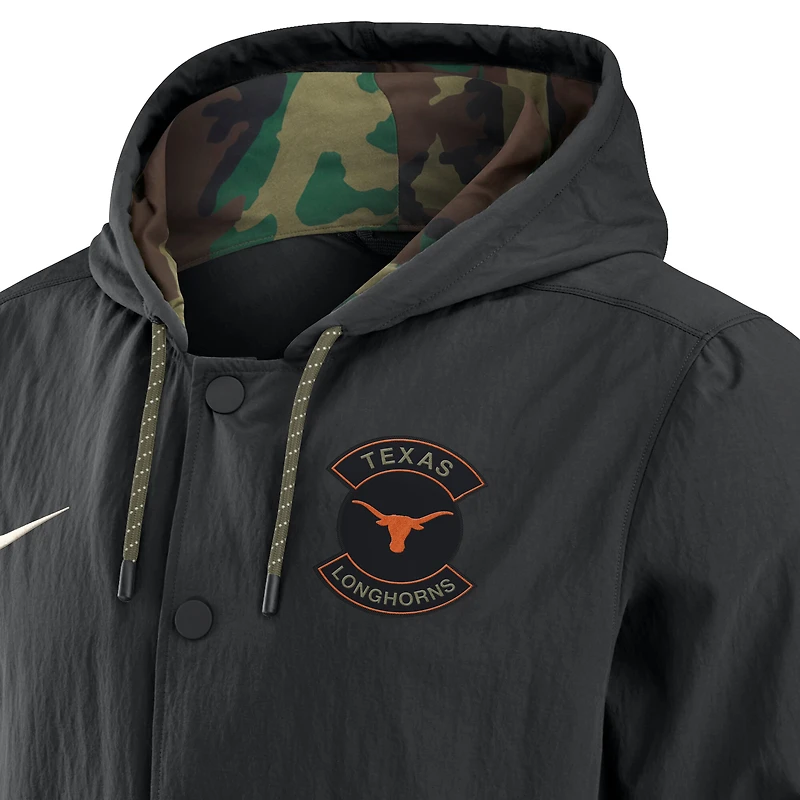 Men's Nike Black Texas Longhorns 2025 NCAA Military Appreciation Full-Snap Jacket