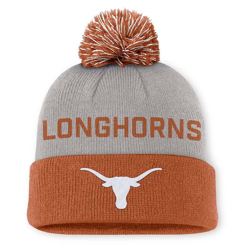 Bonnet en tricot à revers et pompon Nike Primetime Peak pour homme, gris/orange Texas Longhorns