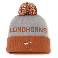 Bonnet en tricot à revers et pompon Nike Primetime Peak pour homme, gris/orange Texas Longhorns