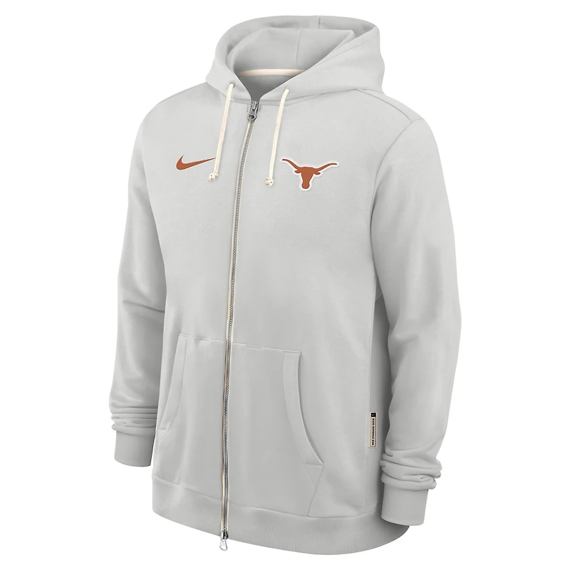 Sweat à capuche Nike gris Texas Longhorns 2025 Sideline Standard Issue Dri-FIT pour homme avec fermeture éclair intégrale