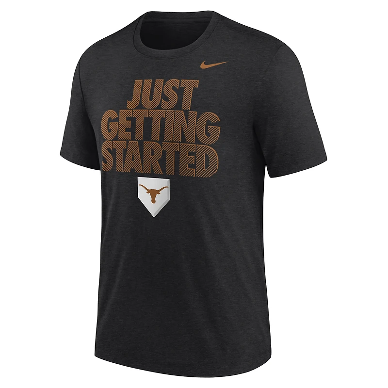 Men's Nike Heather Black Texas Longhorns 2026 NCAA Baseball College World Series Dugout Tri-Blend T-Shirt