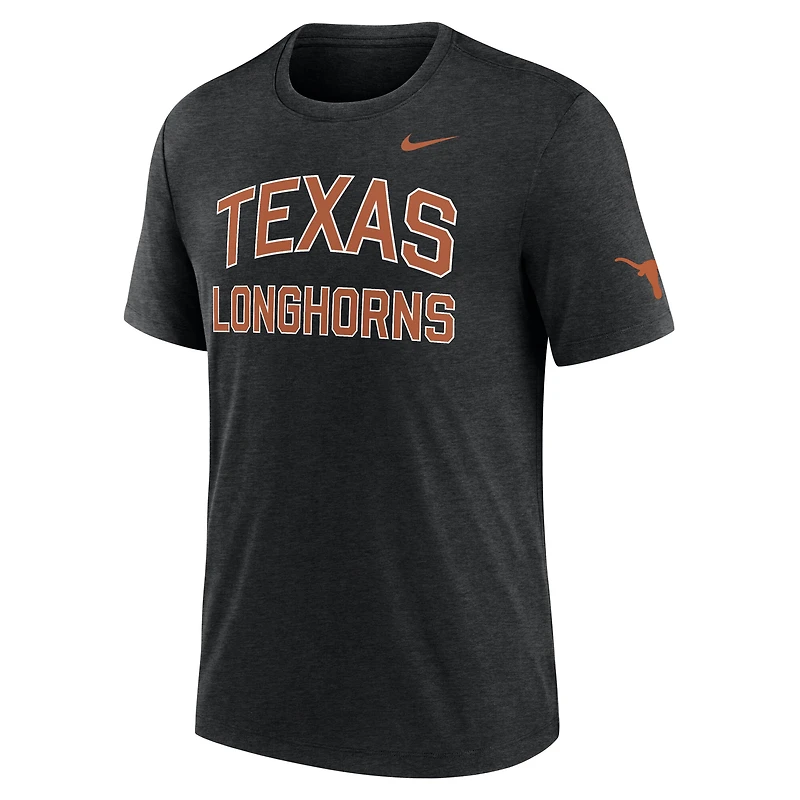 Men's Nike Heather Black Texas Longhorns Campus Collegiate Block Tri-Blend T-Shirt