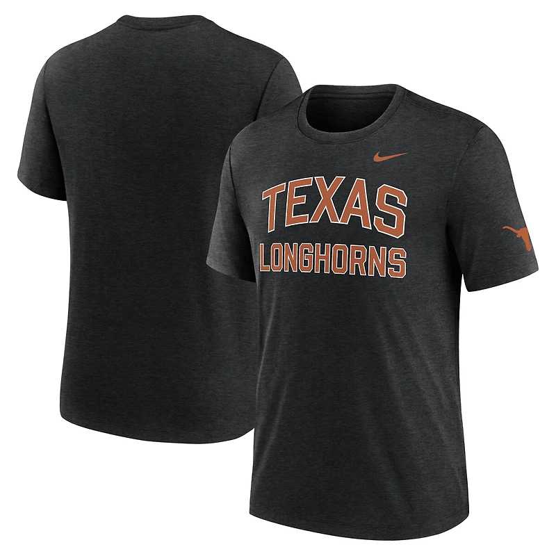 T-shirt Nike noir chiné Texas Longhorns Campus Collegiate Block Tri-Blend pour homme