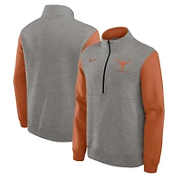 Pull en molleton demi-zippé Nike pour homme, gris chiné/orange Texas Longhorns Club
