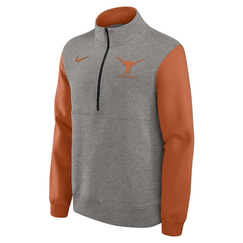 Men's Nike Heather Gray/Texas Orange Texas Longhorns Club Fleece Half-Zip Pullover