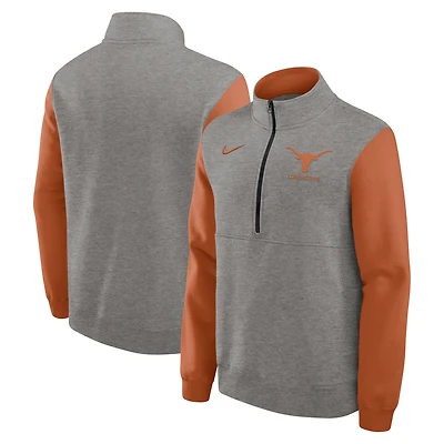 Pull en molleton demi-zippé Nike pour homme, gris chiné/orange Texas Longhorns Club
