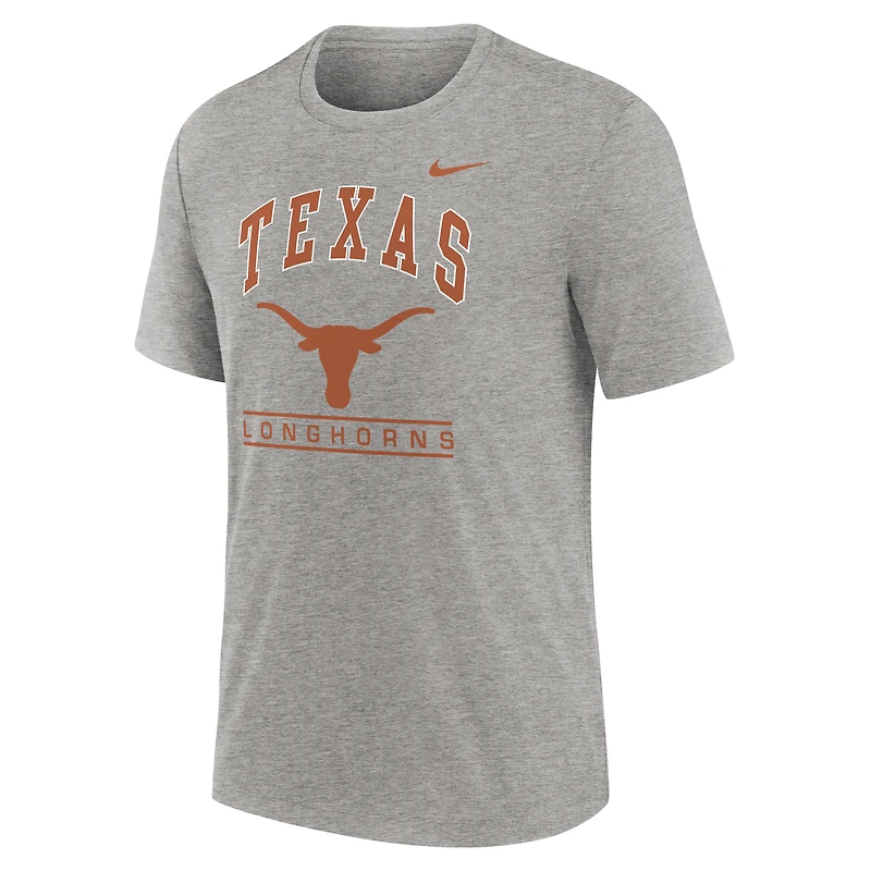 Men's Nike Heather Gray Texas Longhorns Arch Over Logo Tri-Blend T-Shirt