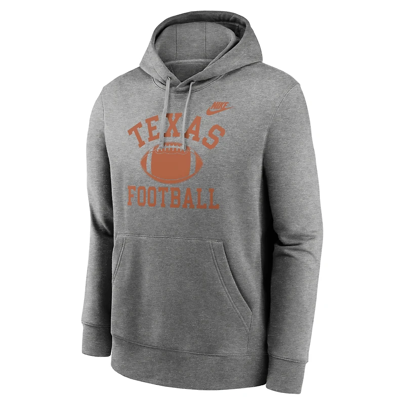 Sweat à capuche en polaire Nike Texas Longhorns Legacy Football Icon Club pour homme, gris chiné